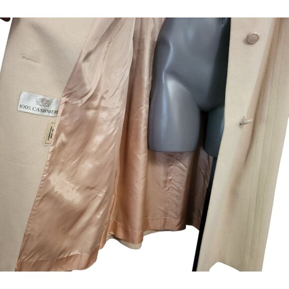 Vintage 100% Cashmere Car Coat Long Oatmeal Beige Minimalist Overcoat - Picture 6 of 12